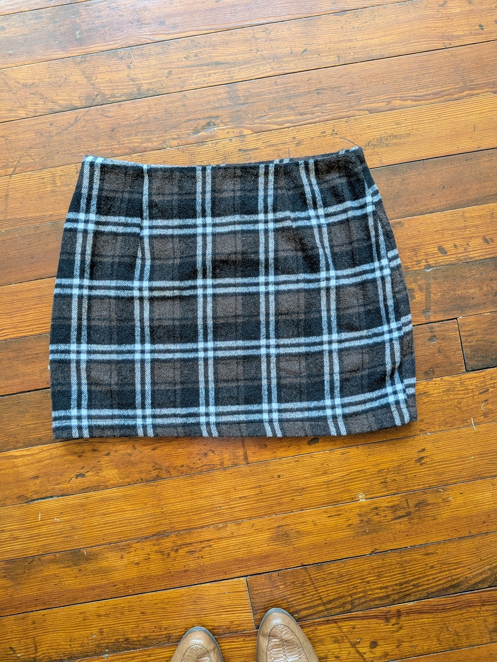Plaid Mini Skirt in Black and Light Blue